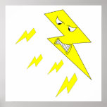 Angry Lightning Bolt. Yellow on White. Print