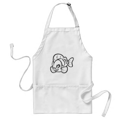 Angry Mad Wild Fish Outline Cartoon Aprons by graphicdesigner