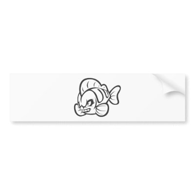 Angry Mad Wild Fish Outline Cartoon Bumper Stickers by graphicdesigner