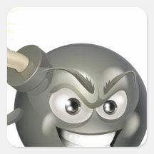 Angry mean bomb cartoon mascot square sticker