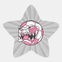 angry mean extreme soccer ball girls pink star sticker