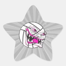 angry mean volleyball extreme pink girls star stickers