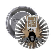 Angry Monkey with Gun Pinback Buttons