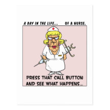 Angry Nurse Threatens Patients with Large Needle Post Card