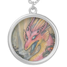 Angry pink dragon necklace