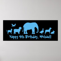 Animal Parade Personalized Birthday Poster Blue