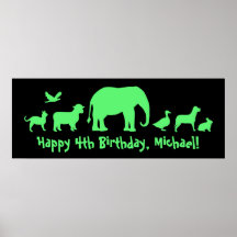 Animal Parade Personalized Birthday Poster Green