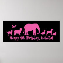 Animal Parade Personalized Birthday Poster PInk
