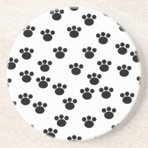 Animal Paw Print Pattern. Black and White. Beverage Coaster