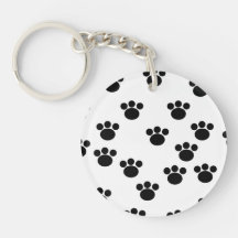 Animal Paw Print Pattern. Black and White. Acrylic Keychains