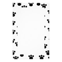 Animal Paw Print Pattern. Black and White. Stationery