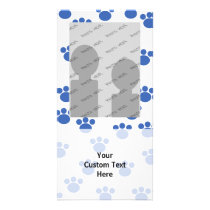Animal Paw Print Pattern. Blue and White. Photo Card Template