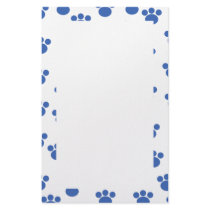 Animal Paw Print Pattern. Blue and White. Stationery Paper