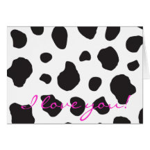 Animal Print Fur Skin Cow White, Black Greeting Card