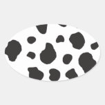 Animal Print Fur Skin Cow White, Black Oval Sticker