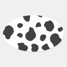 Animal Print Fur Skin Cow White, Black Oval Sticker
