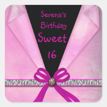 Animal Print Pink & Black Folded Sweet 16 Stickers