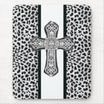 Animal Print  & Rhinestone Cross Mouse Pad