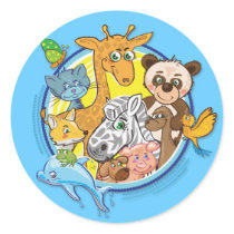 Animals 2 All Together - blue round sticker