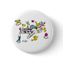 Animals Riding Airplane Cartoon Fantasy Art Pinback Button