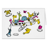 Animals Riding Airplane Cartoon Fantasy Art Greeting Card