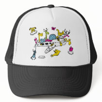 Animals Riding Airplane Cartoon Fantasy Art Mesh Hats