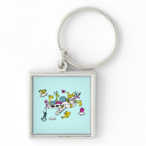Animals Riding Airplane Cartoon Fantasy Art Keychain