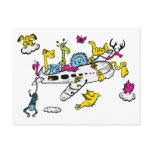 Animals Riding Airplane Cartoon Fantasy Art Postcards