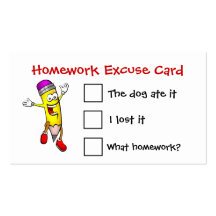 Animated Pencil Homework Excuse Cards Business Cards