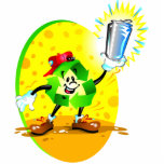 Animated recycling symbol with aluminum can photo cutouts