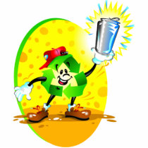 Animated recycling symbol with aluminum can photo cutouts