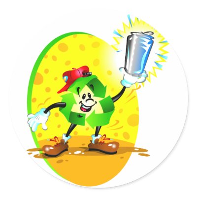 Animated recycling symbol with aluminum can round stickers by doonidesigns