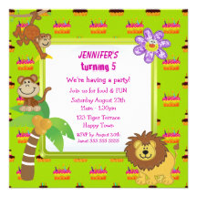 Animaux mignons de jungle et fête d'anniversaire r faire-parts