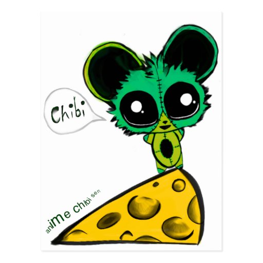 Anime Chibi Mouse and Cheese Postcards