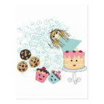 Anime Girl Cupcakes, Cookies, Cake and Magic Wand Postcard