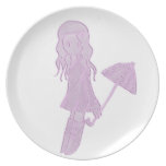 Anime Girl with Umbrella plates