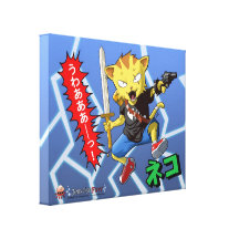 Anime Jumping Cat with Gun and Sword and Lightning Gallery Wrap Canvas