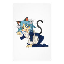 Anime Schoolgirl Cat on her Knees in Maid Dress Stationery Paper