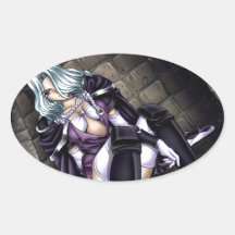 Anime Warrior Girl Oval Sticker
