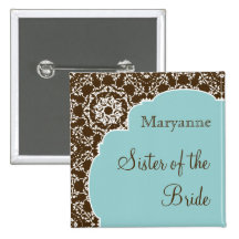 AnnaLiese Damask Blue Bridal Party Button
