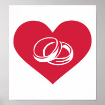 Anneaux de mariage rouges de coeur poster
