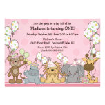 Anniversaire d'animaux de safari de filles d'amuse cartons d'invitation