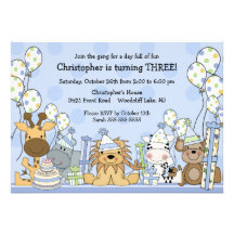 Anniversaire d'animaux de safari de garçons d'amus invitation personnalisée
