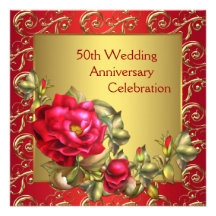 Anniversaire de mariage d'or cinquantième de roses invitations personnalisées