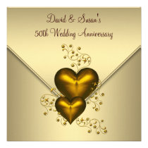 Anniversaire de mariage élégant d'or cinquantième  invitations