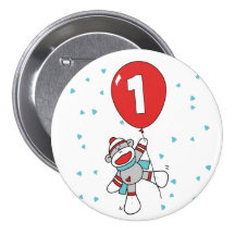 Anniversaire de singe de chaussette premier badges avec agrafe