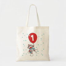 Anniversaire de singe de chaussette premier sac fourre-tout