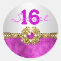 anniversaire rose de l'or 16 de "sweet sixteen" autocollants ronds