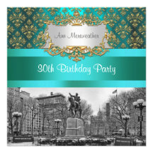 Anniversaire turquoise de la damassé 222 NYC d'or  Invitations Personnalisées