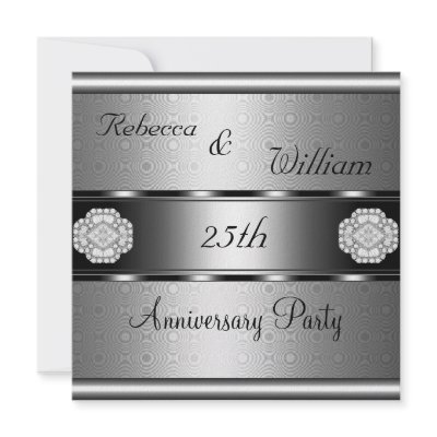 Anniversary 25th Elegant Roll Silver Party Invites by InvitationCenter